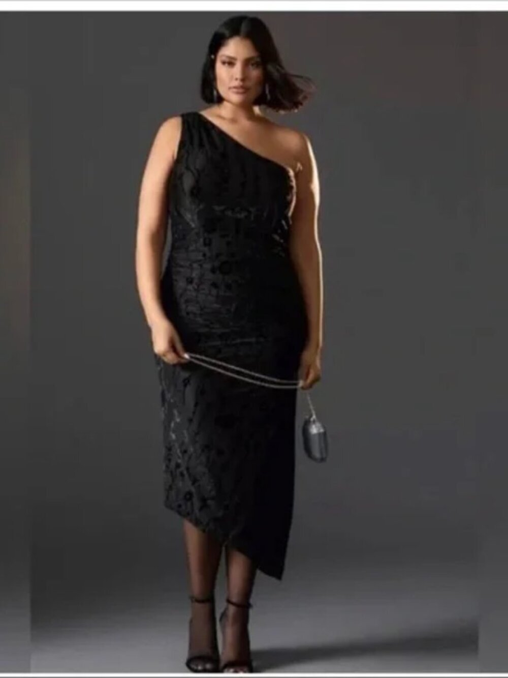 Anthropologie Hutch Velvet Asymmetrical One Shoulder Dress Black Medium NWT